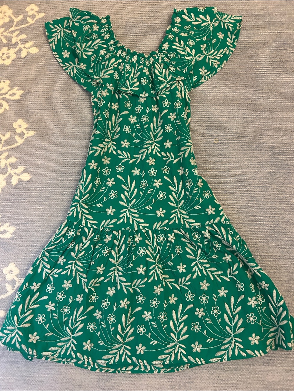 Draper James Emerald Green Floral Off-Shoulder Midi Dress